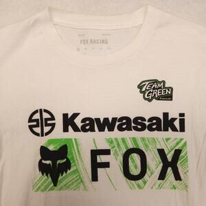 Fox Kawasaki Team Green Crew Neck Graphic T Shirt Mens Size Small S White